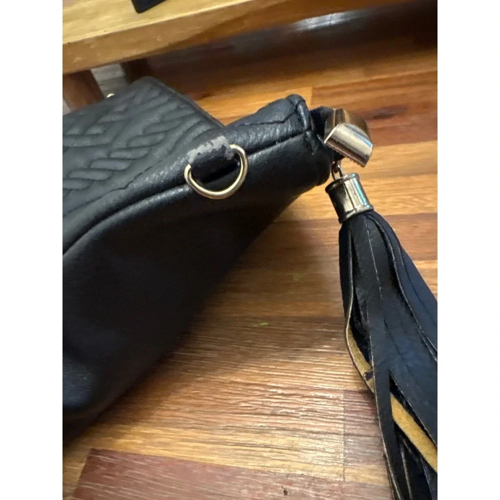 Yoki Clutch Bag Women Small Black Good Quilted Tassel Faux Leather Evening